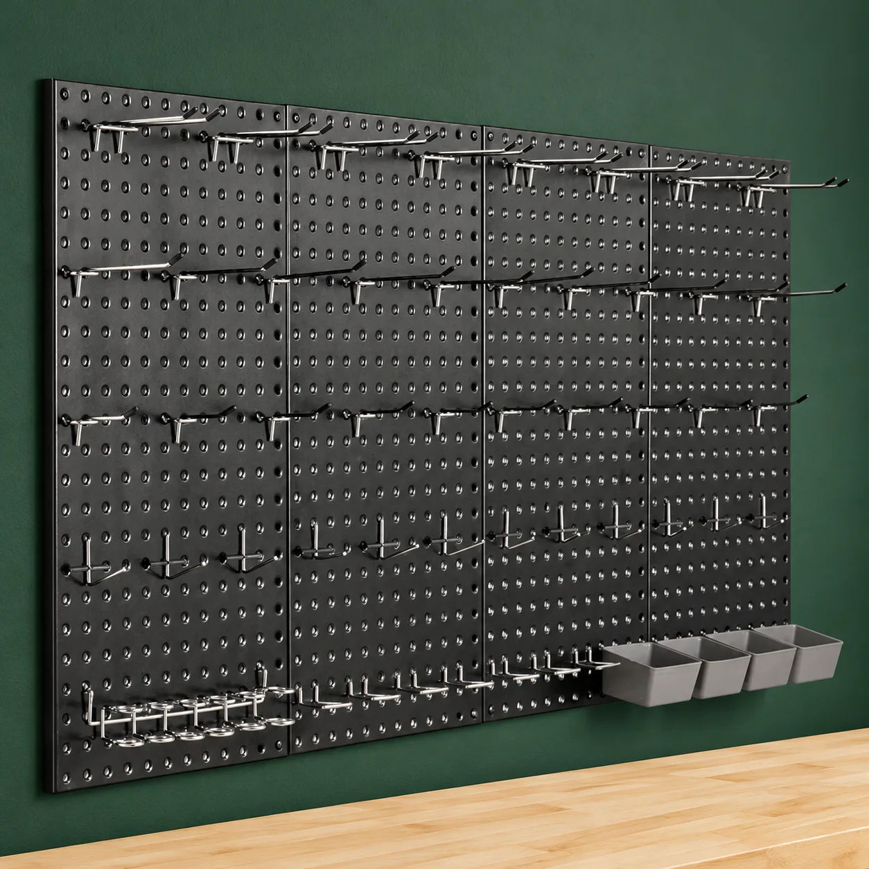 VEVOR Quatre panneaux perforés — illustration fidèle à la référence, dans un décor d’atelier